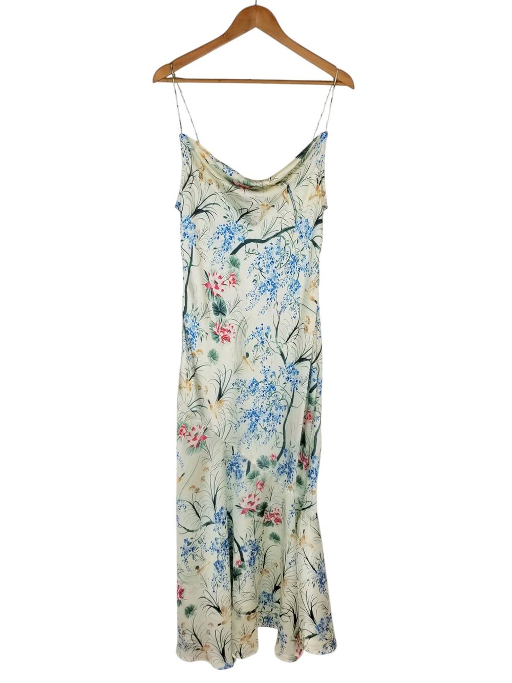 Never Fully Dressed Satin Floral Maxi Slip Dress Cowl Neckline Women's Size 12